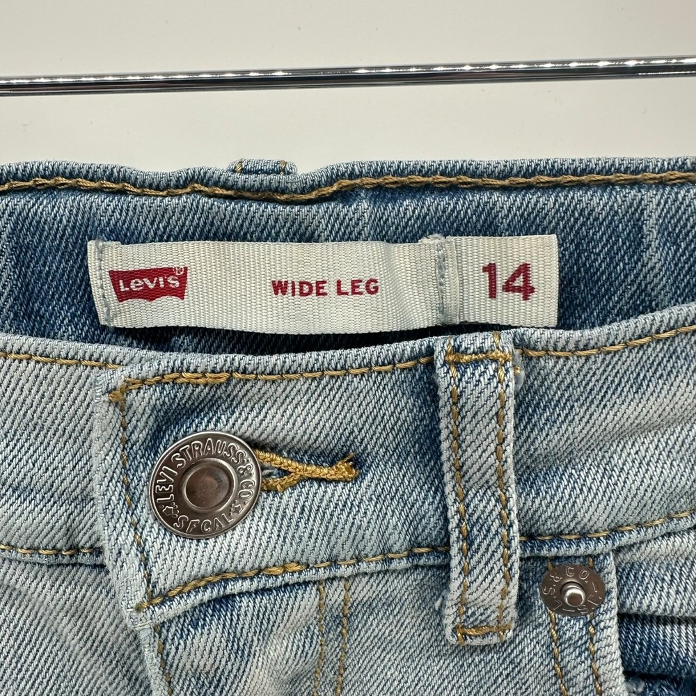 Levi's Wide Leg Jeans Girls 14 Reg Light Blue Denim High Rise Stretch Distressed - Picture 5 of 10